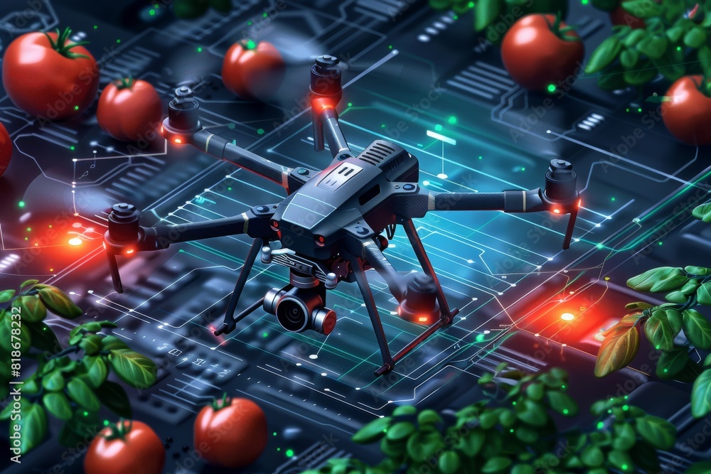 Poster precision farming technology with drone vector graphics in modern agriculture and efficient farming 