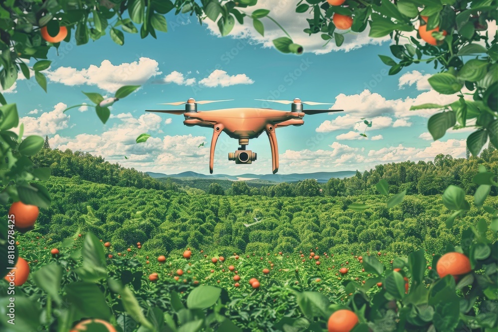 Poster efficient farming technology with modern precision drone technology and drone vector graphics in sma