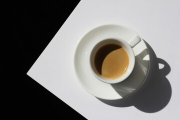 Cup of Espresso on Cafe Table Corner. Coffee Break Refreshment.