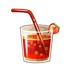 Glass of cold fruit cocktail with ice. Strawberry drink