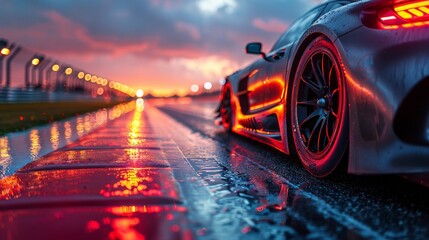 Neon Sports Car in Rain
