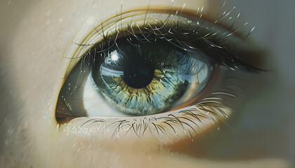 Hyper realistic detail of Asian female human eye. Eye care and beauty.