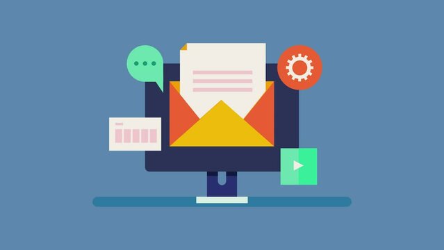 Email marketing software , reaching audience with email newsletter campaign, email automation technology. Animation video clip.