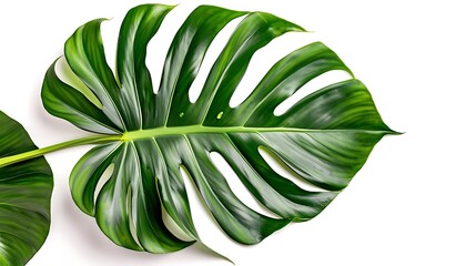 Lush monstera leaf isolated on a bright white background, capturing tropical vibes.