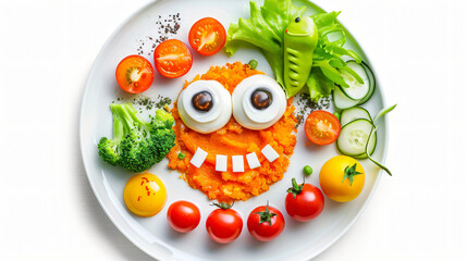 Plate with funny childrens breakfast in shape of alien