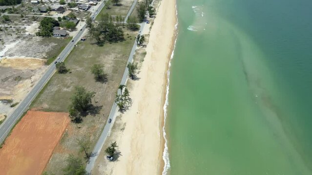 Aerial view of the beach in Besut, Terengganu, Malaysia, in the morning. 4K