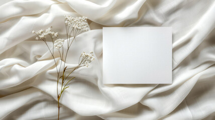 Greeting card mockup on a fabric surface, isolated white background, customizable with your design,