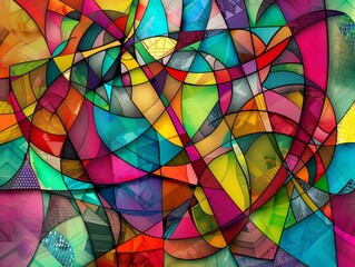 Show abstract digital art with vibrant colors, featuring interlocking geometric shapes and dynamic patterns, hyper-detailed, with Composite