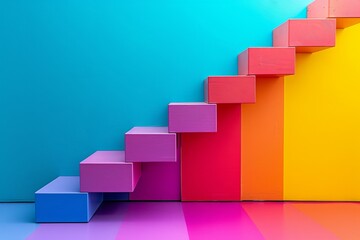 Fototapeta premium Colorful staircase with gradient background, representing growth, progress, and creativity. Ideal for design, business, and educational themes.