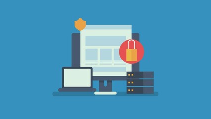 Website server security, Web hosting security, Firewall protection from cyber attack, Computer security software, Anti virus protection. Animation video 2d.