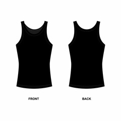 Drawing of basic sleeveless t shirt, isolate on white background. Drawing of t-shirt front and back view. Illustration of simple, black  tank top.