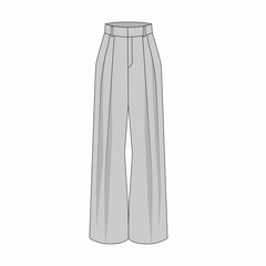 Outline illustration of fashionable pants in gray color. Illustration of long, wide pants front view.  Sketch of pants expanding to the bottom, isolate on white background. 