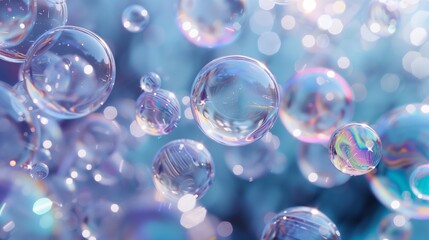 Layers of translucent bubbles floating on a gentle breeze, their iridescent colors and delicate forms creating a dreamy abstract background that captures the essence of whimsy and wonder.
