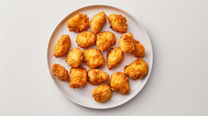 Plate with tasty nuggets on white background