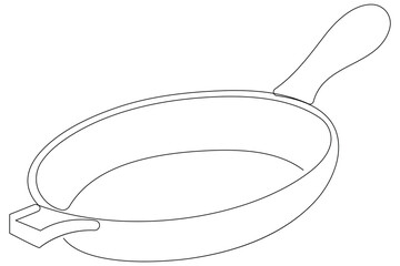 Frying pan continuous one line art drawing of outline vector illustration concept