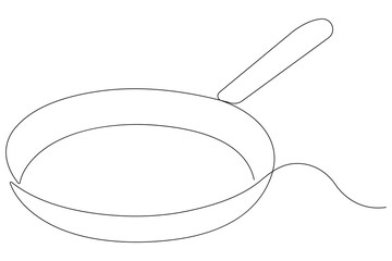 Frying pan continuous one line art drawing of outline vector illustration concept