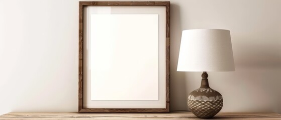 Picture frame mockup with a lamp, isolated white background, customizable with your artwork, - Powered by Adobe