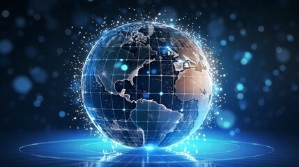 Digital world globe centered on Middle East, concept of global network and connectivity on Earth.