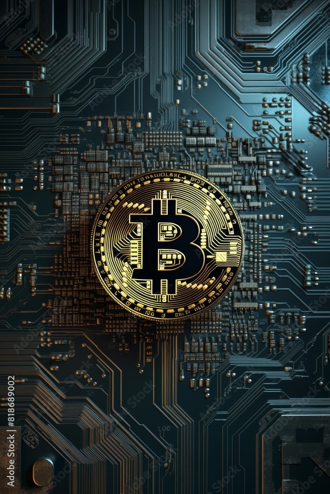 Poster bitcoin over circuit-like patterns