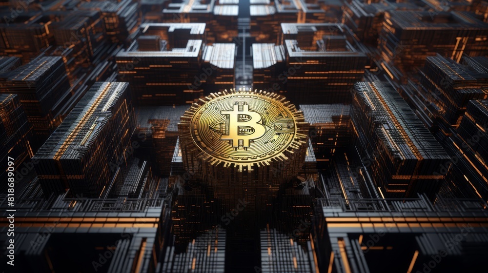Poster bitcoin over circuit-like patterns