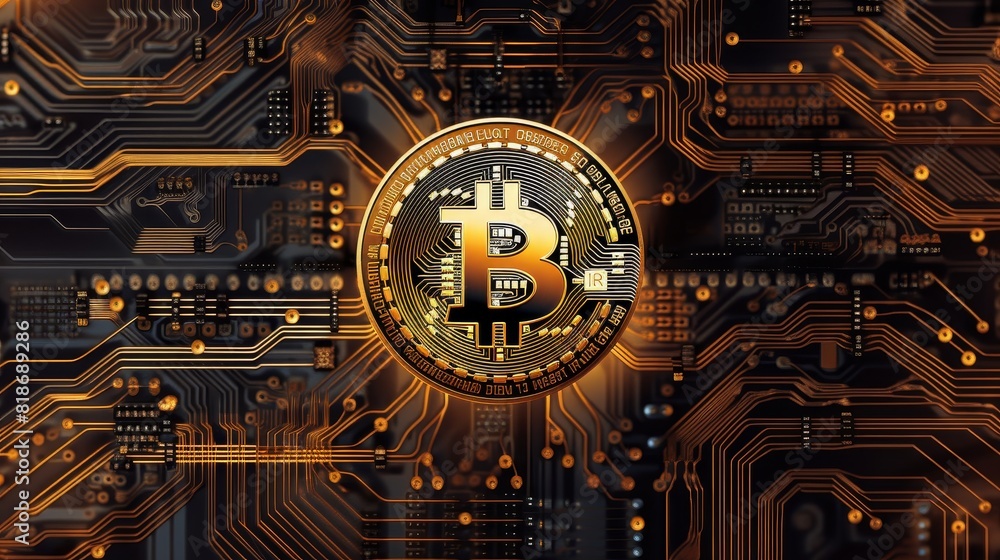 Poster bitcoin over circuit-like patterns