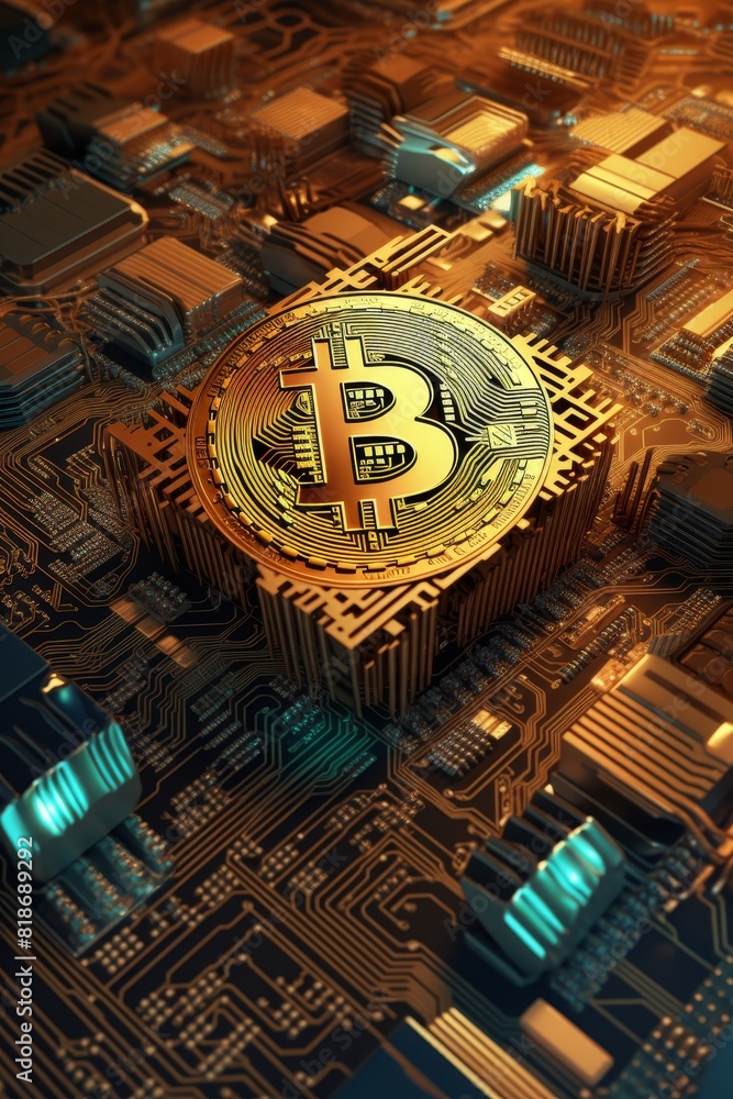 Poster bitcoin over circuit-like patterns