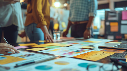 Group of People Around Table Covered in Sticky Notes