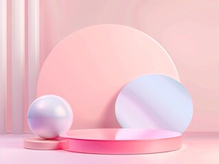a group of round objects on a pink background
