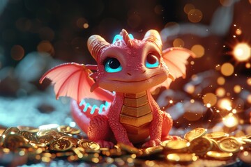 Toy dragon on pile of gold coins