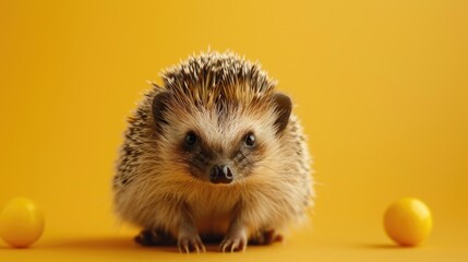 Small hedgehog on yellow background