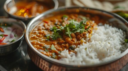 Vibrant Close-up of Traditional Dal Bhat Dish for Food Posters Generative AI