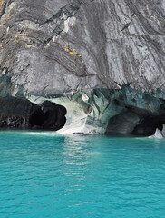 Marble Caves and Cathedral in Patagonia. Puerto Rio Tranquilo, in Chile. Huge marble deposits on the edge of the General Carrerra Lake creates caves, tunnels, and huge columns of pure marble. 