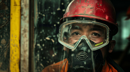 Fototapeta premium Man Wearing Gas Mask and Goggles