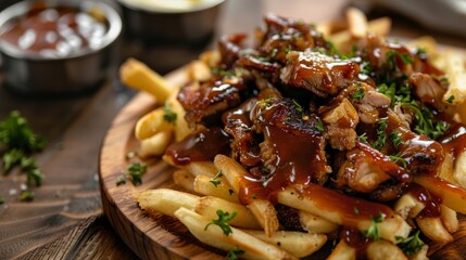 Savory Duck Poutine Close-up for Food Posters Generative AI