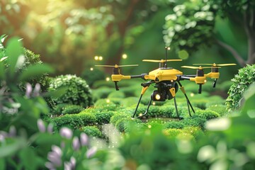 Smart agriculture and precision farm practices with drone technology for aerial view, agritech drone equipment, and efficient spraying and fertilizing in sustainable farming.
