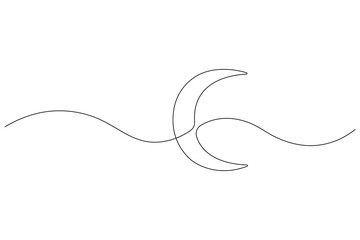 Obraz premium Moon symbol one continuous single line art drawing of Ramadan Kareem and Eid banner in simple outline vector