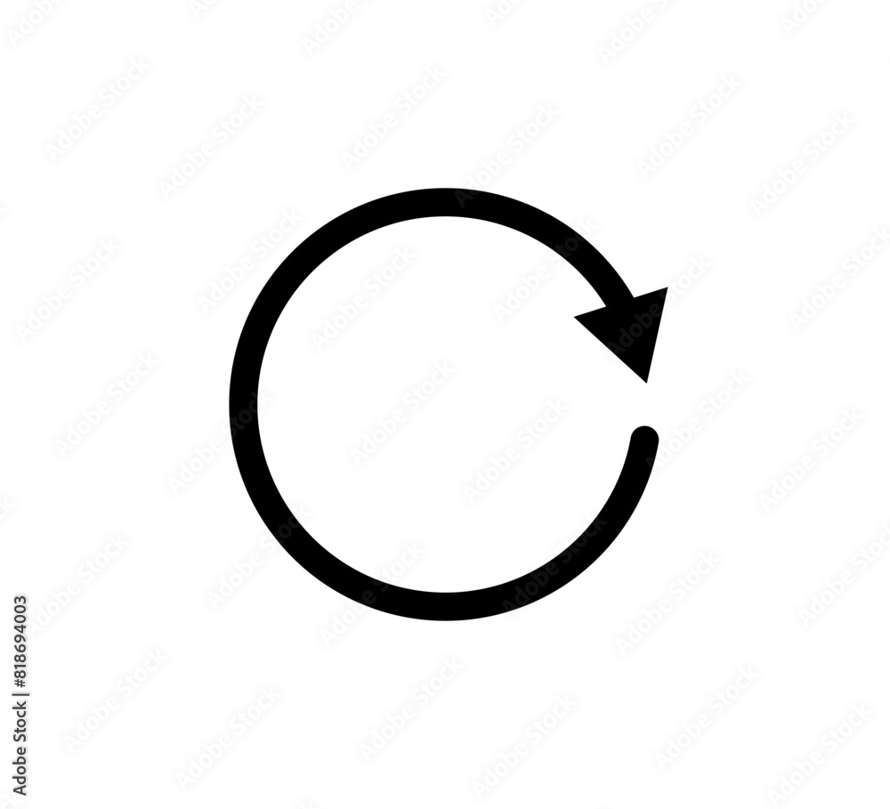 Sticker One circle arrow icon. Round reload, restart, recycle and repeat symbol. One arrow in loop. Round reload sign, repeat icon. Vector illustration isolated on white background.