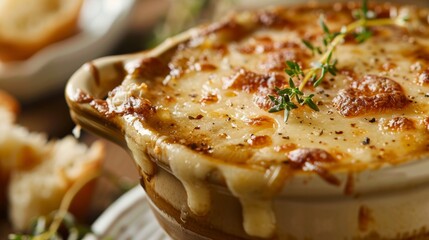 Savory French Onion Soup Close-up for Poster Generative AI