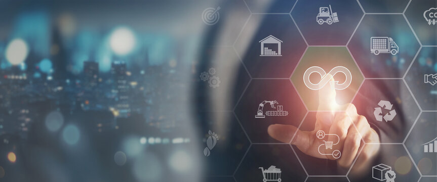 Green and sustainable supply chain technology concept. Integration of environmentally friendly practices into the supply chain process, from sourcing raw materials to delivering products to customer.