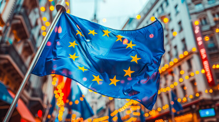 European union flag waving on europe day