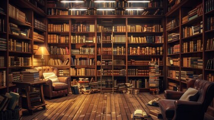 Obraz premium Wooden book collection in a library