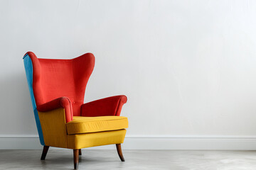Colorful chair armchair on white wall interior concept