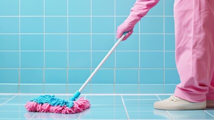 Person Mopping Tiled Floor