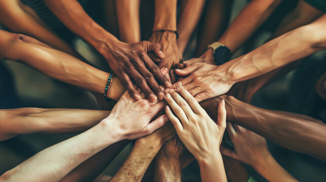Diverse Peoples Hands Forming a Circle