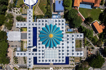 Aerial top view of Malaysia National mosque, or Masjid Negara in Kuala Lumpur.