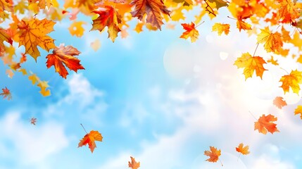 Naklejka na ściany i meble Vibrant autumn foliage against blue sky background