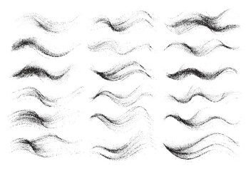 Dotwork abstract shapes, black grain texture, Abstract stipple sand effect, gradient from dots. Vector illustration Set.