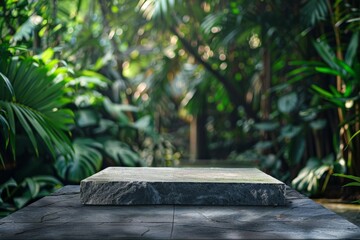 Artistic wooden podium stand with a smooth, unoccupied surface, complementing the natural elegance of a high-quality product.. Beautiful simple AI generated image in 4K, unique.