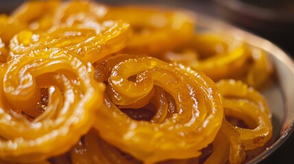 Vibrant Close-Up of Jalebi Dessert for Foodie Posters Generative AI