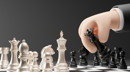 Businessman hand moving queen chess piece Business concept 3D render © ArtBackground